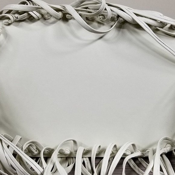 Balenciaga Tresse Calf Fringed Off White Leather Tote - Picture 12 of 13